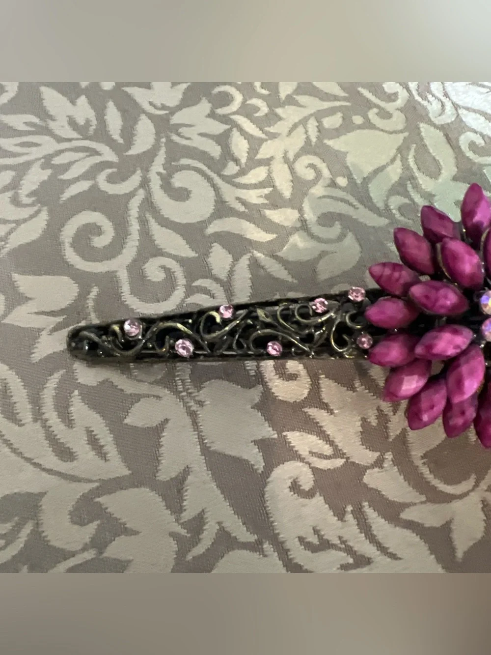 Vintage Hair Clip Purple Jeweled  Gold Tone Floral Fashion Hairstyle